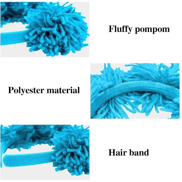 4 Pcs Blue Fuzzy Pom Pom Headbands Kids Adults Costume Accessories main image 3